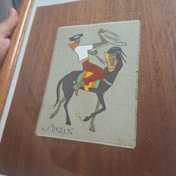 Vintage Virgilio Nabais Artwork Brazilian Horse Cowboy Framed 15 x 12 Fabric - Picture 3 of 5